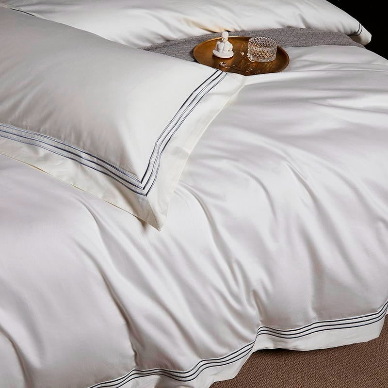 Leila Light Silver Embroidered Edge Egyptian Cotton Duvet Cover Set Duvet Cover Set - Venetto Design Venettodesign.com