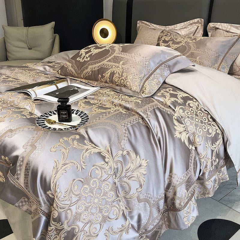 Serenity Cotton Satin Jacquard Duvet Cover Set Duvet Cover Set - Venetto Design Venettodesign.com