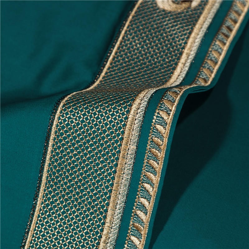 Anahi Green Embroidered Motif Border Egyptian Cotton Duvet Cover Set Duvet Cover Set - Venetto Design Venettodesign.com