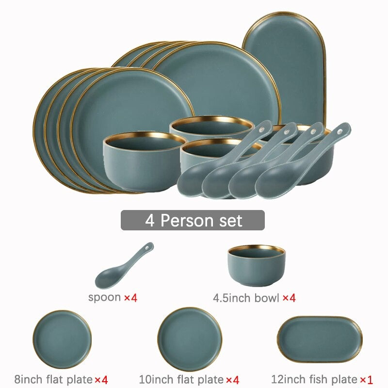 Celeste Grey Green Luxury Dinnerware Set Plate - Venetto Design 4 Person Set Venettodesign.com