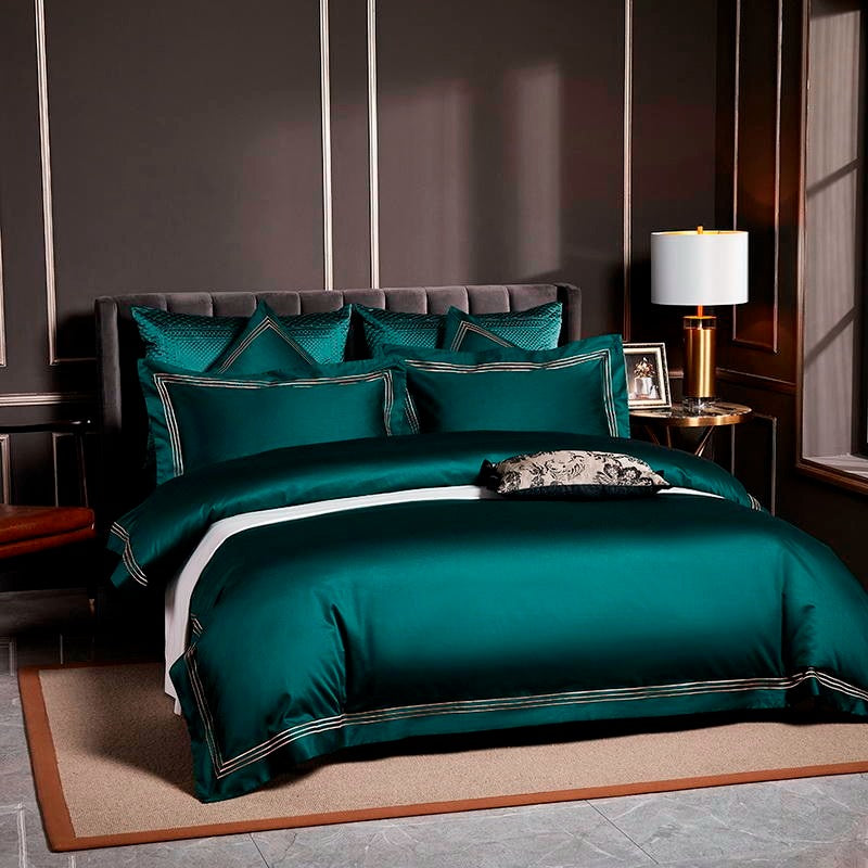 Leila Green Embroidered Edge Egyptian Cotton Duvet Cover Set Duvet Cover Set - Venetto Design Venettodesign.com