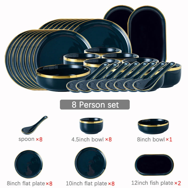 Oxford Blue Luxury Dinnerware Set Plate - Venetto Design 8 Person Set Venettodesign.com