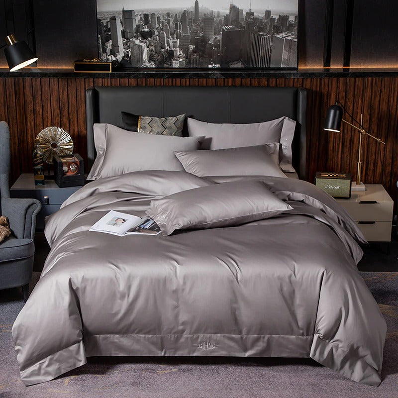 Lakibia Light Grey Silky Soft Egyptian Cotton Bedding Set Duvet Cover Set - Venetto Design Twin / Fitted Sheet / 4 Pieces Venettodesign.com