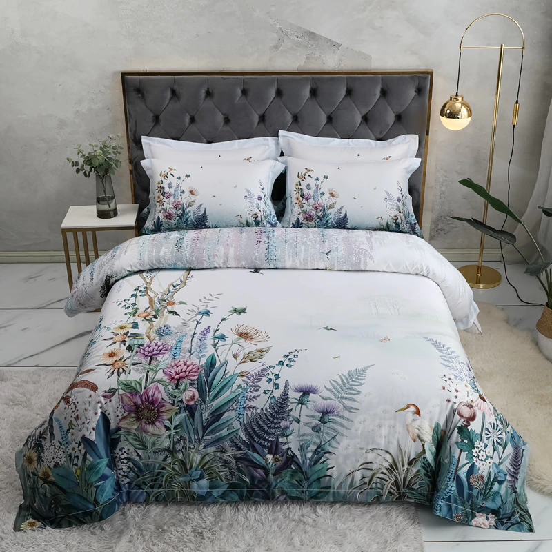 Gianna Light Gray Egyptian Cotton Duvet Cover Set Duvet Cover Set - Venetto Design Queen / Flat Sheet / 4 Pieces Venettodesign.com