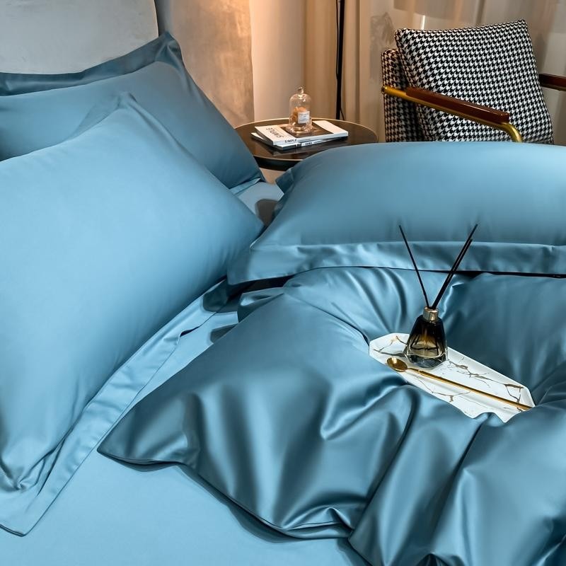Neo Sky Blue Silky Cotton Duvet Cover Set Duvet Cover Set - Venetto Design Venettodesign.com