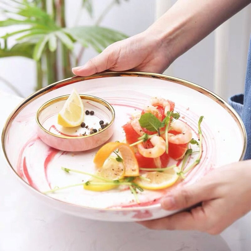 Catalina Pink Marble Luxury Dinnerware Set Plate - Venetto Design Venettodesign.com