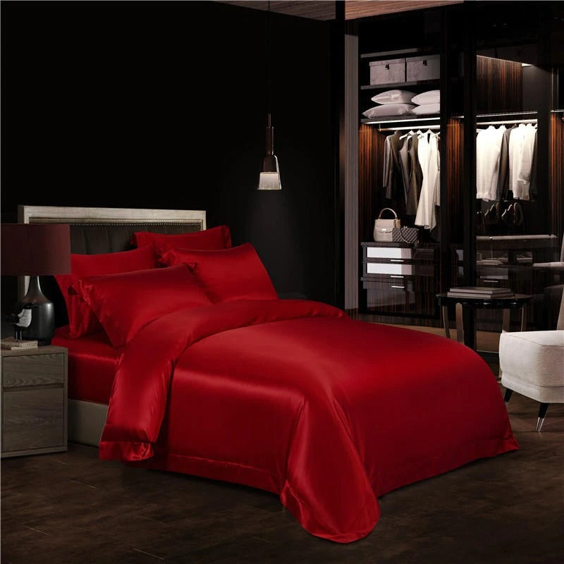 Eloise Ruby Red Luxury Pure Mulberry Silk Bedding Set Duvet Cover Set - Venetto Design Venettodesign.com