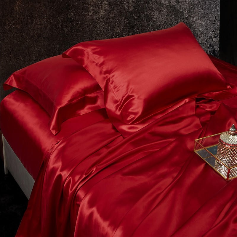 Eloise Ruby Red Luxury Pure Mulberry Silk Bedding Set Duvet Cover Set - Venetto Design Venettodesign.com