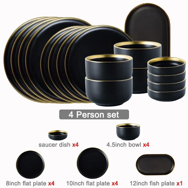Legacy Black Luxury Dinnerware Set Plate - Venetto Design 4 Person Set Venettodesign.com