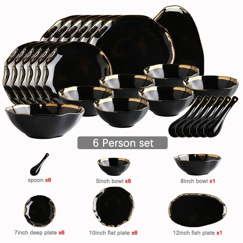 Nora Black White Luxury Dinnerware Set Plate - Venetto Design Black / 6 Person Set Venettodesign.com