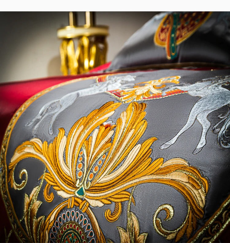 Niki Red Egyptian Cotton Embroidered Duvet Cover Set Duvet Cover Set - Venetto Design Venettodesign.com