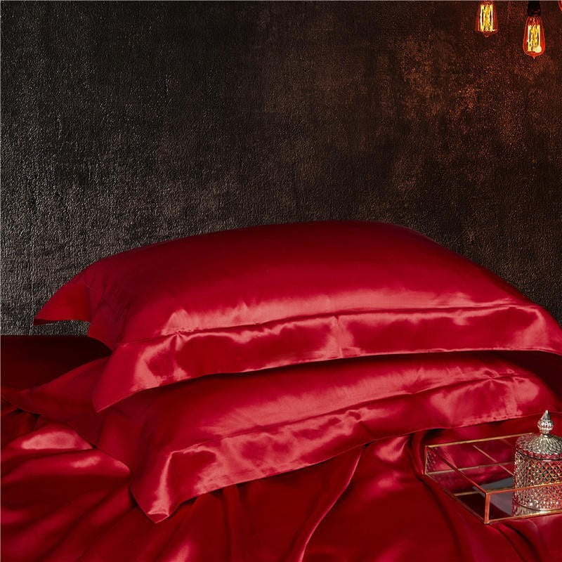 Eloise Ruby Red Luxury Pure Mulberry Silk Bedding Set Duvet Cover Set - Venetto Design Venettodesign.com