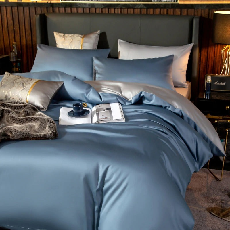 Shemir Sky Blue Silver Reversible Egyptian Cotton Duvet Cover Set Duvet Cover Set - Venetto Design Venettodesign.com