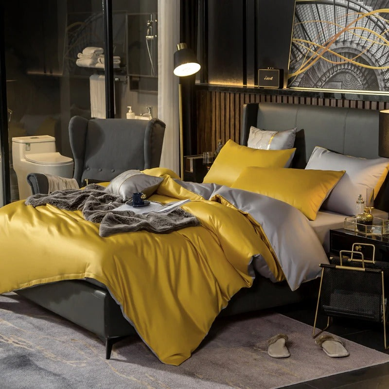 Shemir Gold Silver Reversible Egyptian Cotton Duvet Cover Set Duvet Cover Set - Venetto Design Venettodesign.com