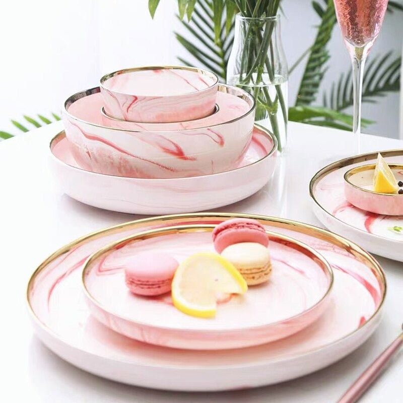 Catalina Pink Marble Luxury Dinnerware Set Plate - Venetto Design Venettodesign.com