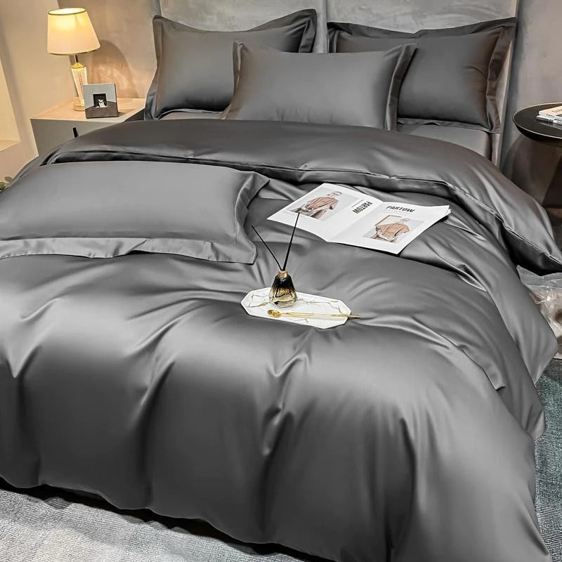 Neo Deep Grey Silky Cotton Duvet Cover Set Duvet Cover Set - Venetto Design Venettodesign.com