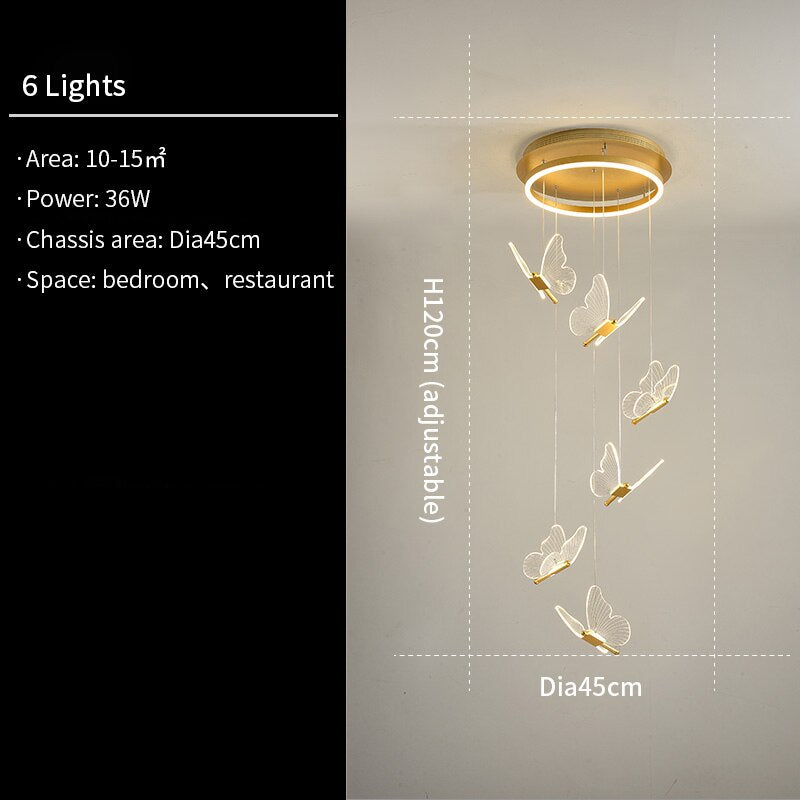 Jenna 3D-Butterfly Spiral Iron And Acrylic Chandelier Chandelier - Venetto Design 6 Lights / Cold light Venettodesign.com