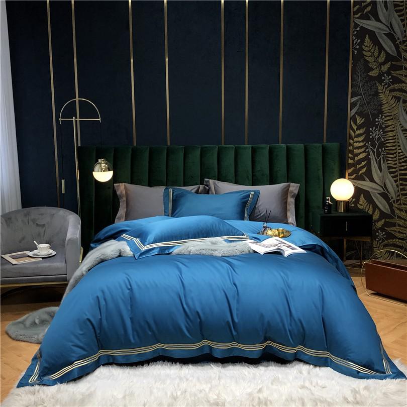 Victoria Embroidered Lined Border Egyptian Cotton Duvet Cover Set Duvet Cover Set - Venetto Design Color 7 / Flat Bed Sheet / Queen size 4Pcs Venettodesign.com
