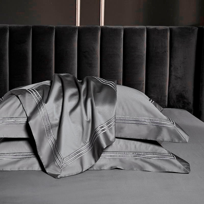 Leila Grey Embroidered Edge Egyptian Cotton Duvet Cover Set Duvet Cover Set - Venetto Design Venettodesign.com