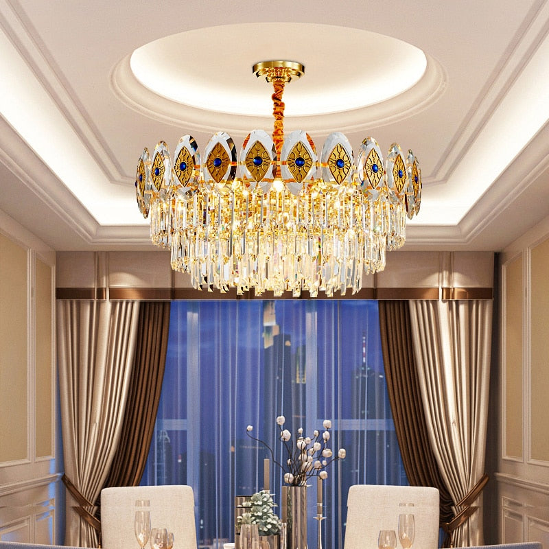 Eliana Oval Inlay Three-Tiered Crystal Chandelier Chandelier - Venetto Design Venettodesign.com