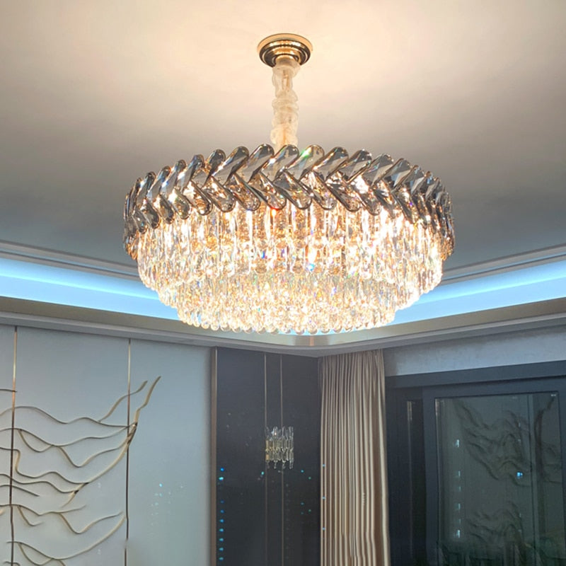 Ruby Three Tier Rounded Crystal Wrapped Chandelier Chandelier - Venetto Design Venettodesign.com