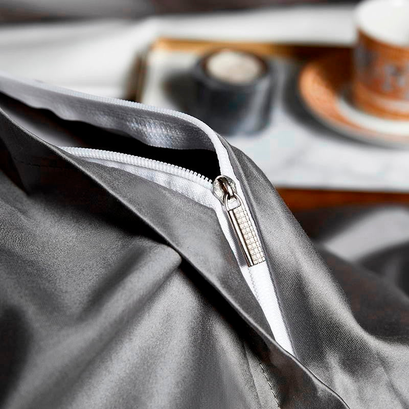 Leila Grey Embroidered Edge Egyptian Cotton Duvet Cover Set Duvet Cover Set - Venetto Design Venettodesign.com