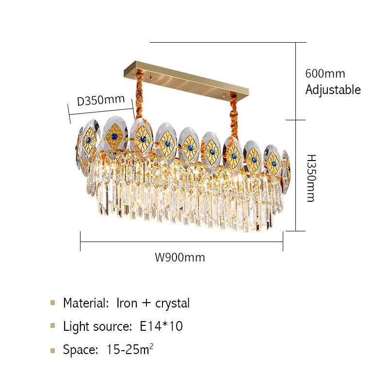 Eliana Oval Inlay Three-Tiered Crystal Chandelier Chandelier - Venetto Design L90cm W35cm H30cm / Warm light Venettodesign.com
