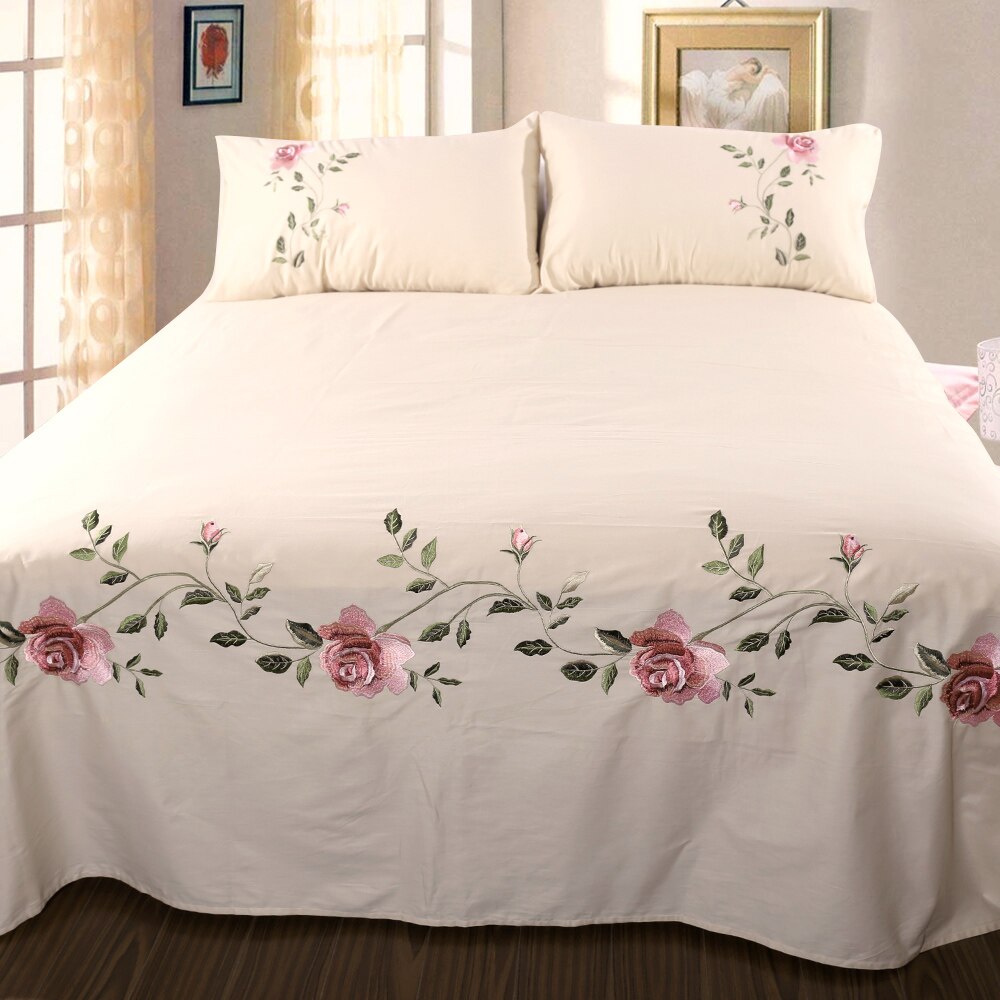 Ruzanna Flowers Embroidered Cotton Soft Bedding set Duvet Cover Set - Venetto Design Venettodesign.com