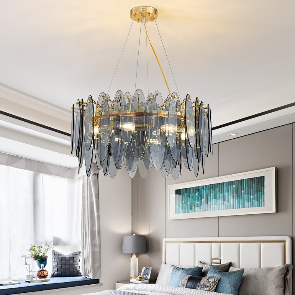 Leslie Frosted Textured Teardrop Glass Ring Chandelier Chandelier - Venetto Design Grey / Dia60cm / warm light 3000K Venettodesign.com