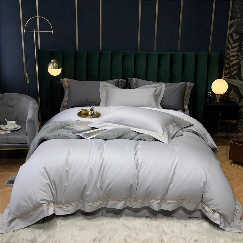 Victoria Embroidered Lined Border Egyptian Cotton Duvet Cover Set Duvet Cover Set - Venetto Design Color 3 / Flat Bed Sheet / Queen size 4Pcs Venettodesign.com