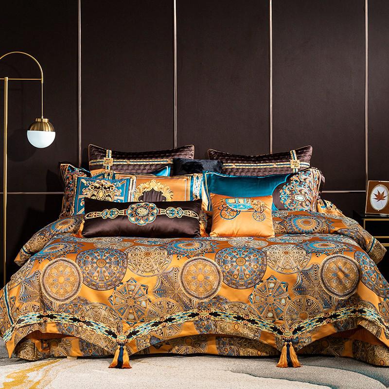 Omera Embroidered Tassel Rounded Jacquard Satin Duvet Cover Set Duvet Cover Set - Venetto Design Queen | 4 Pieces Venettodesign.com