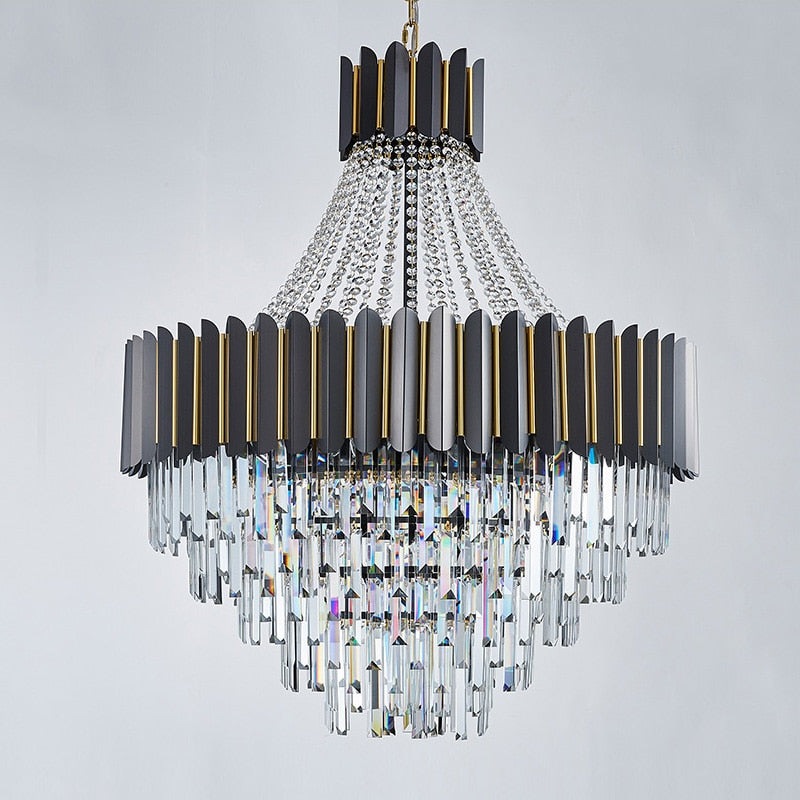 Logan Modern Stainless Steel Tiered Crystal Chandelier Chandelier - Venetto Design Venettodesign.com
