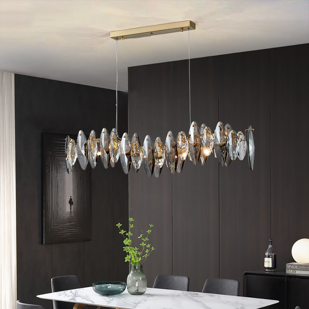 Zoey Oval Cut Smokey Crystal And Copper Bar Chandelier Chandelier - Venetto Design Venettodesign.com