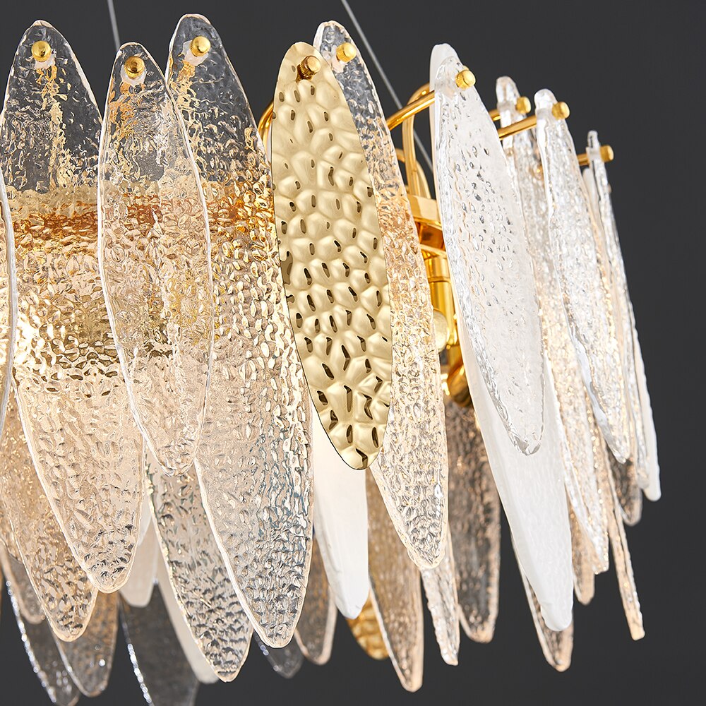 Leslie Frosted Textured Teardrop Glass Ring Chandelier Chandelier - Venetto Design Venettodesign.com