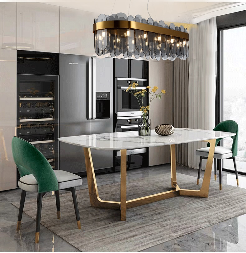 Patina Gold Ring Chandelier Chandelier - Venetto Design Rectangular | Gray Glass shade / L80 W35 H30CM / Warm light Venettodesign.com