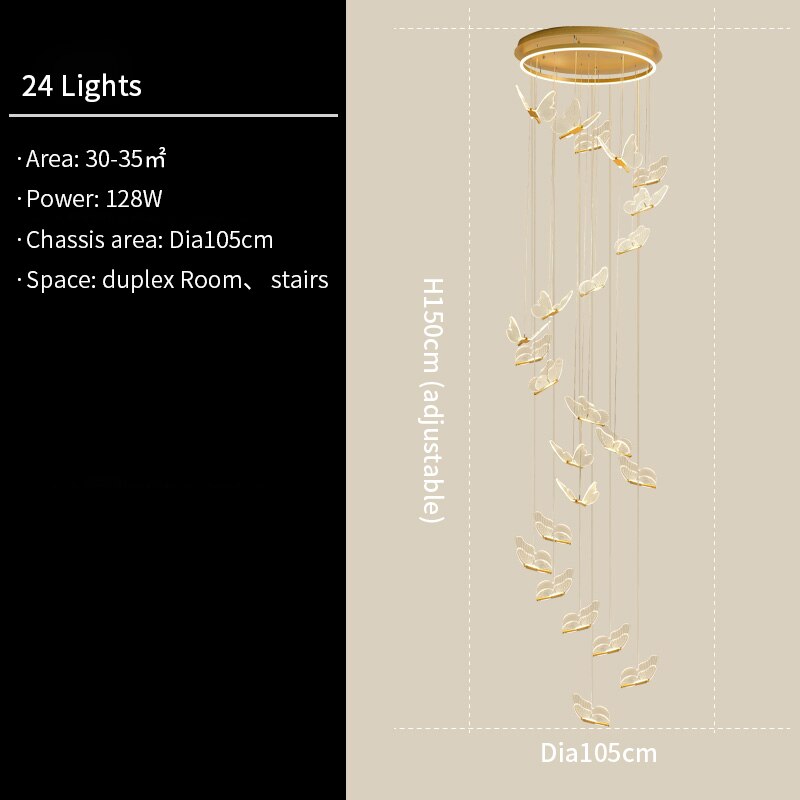 Jenna 3D-Butterfly Spiral Iron And Acrylic Chandelier Chandelier - Venetto Design 24 Lights / Cold light Venettodesign.com