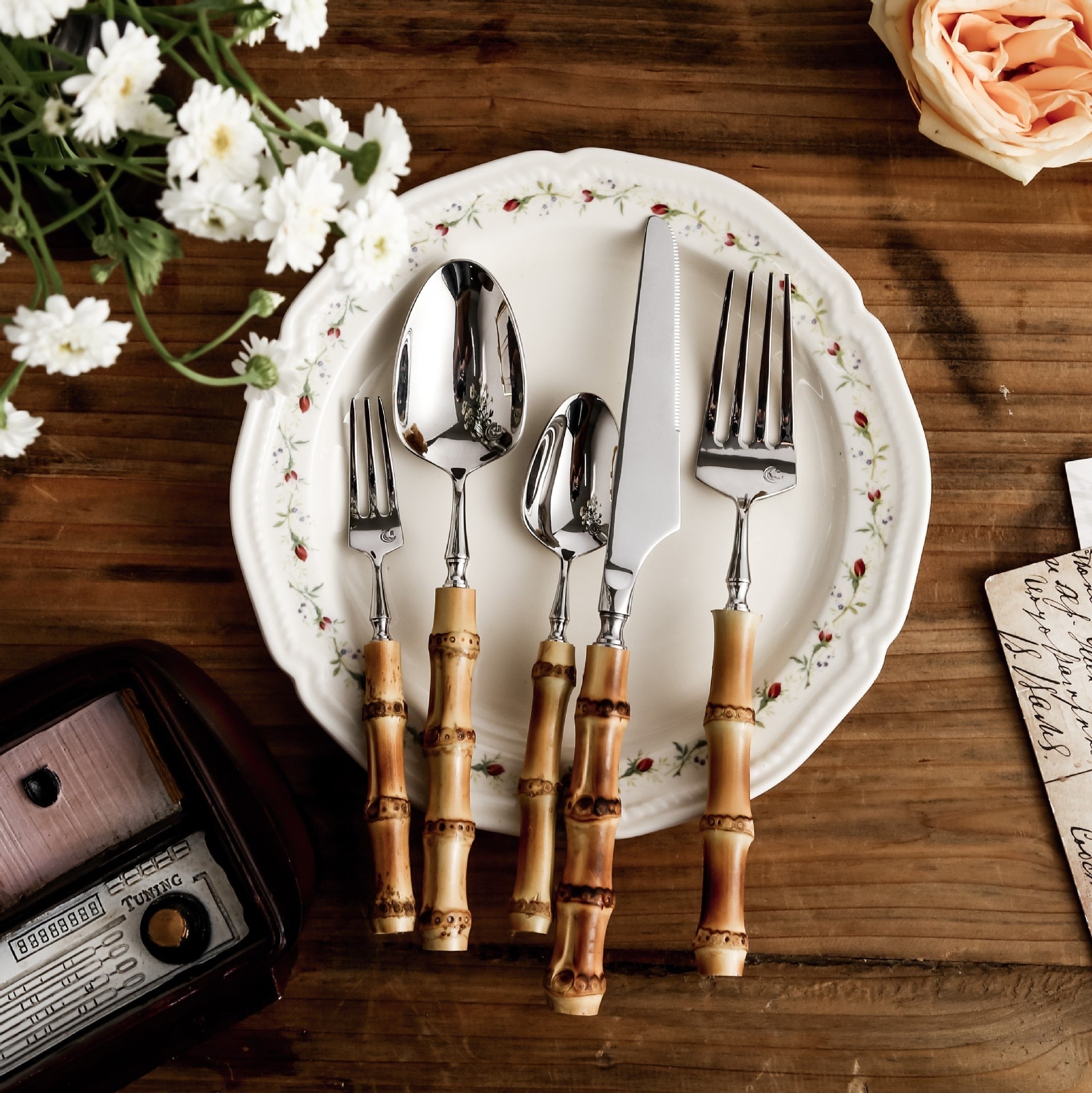 Sagano Natural Bamboo Stainless Steel Cutlery Set Cutlery - Venetto Design 30 Pieces set Venettodesign.com