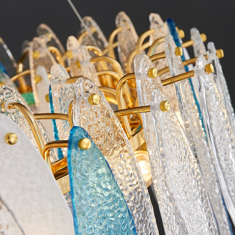 Leslie Frosted Textured Teardrop Glass Ring Chandelier Chandelier - Venetto Design Venettodesign.com