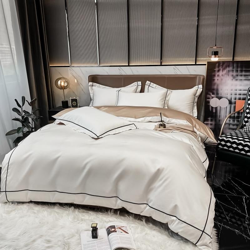 Kaelyn Hotel Trim Egyptian Cotton Hotel Duvet Cover Set Duvet Cover Set - Venetto Design Venettodesign.com