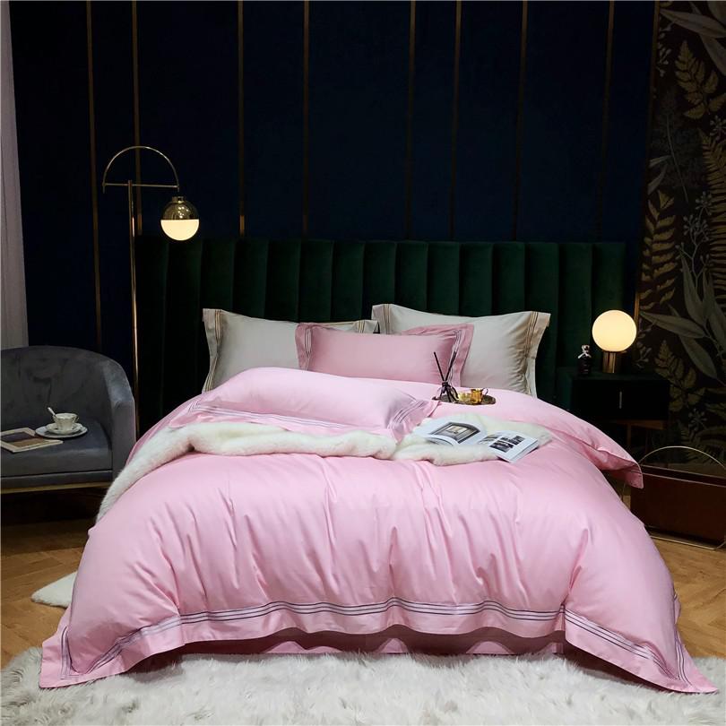 Victoria Embroidered Lined Border Egyptian Cotton Duvet Cover Set Duvet Cover Set - Venetto Design Color 4 / Flat Bed Sheet / Queen size 4Pcs Venettodesign.com