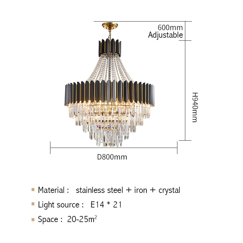 Logan Modern Stainless Steel Tiered Crystal Chandelier Chandelier - Venetto Design Dia80cm H94cm / Warm light Venettodesign.com