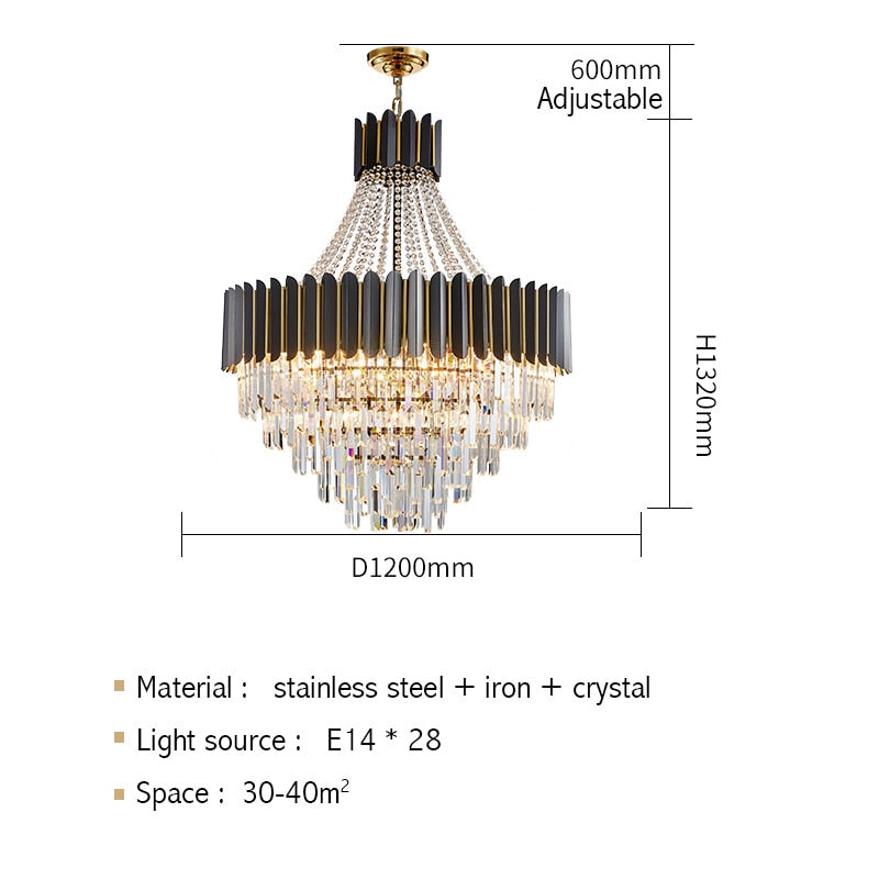 Logan Modern Stainless Steel Tiered Crystal Chandelier Chandelier - Venetto Design Dia120cm H132cm / Warm light Venettodesign.com