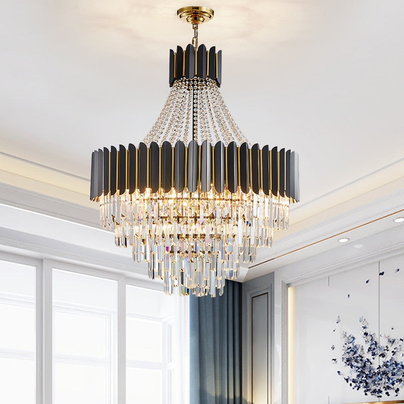 Logan Modern Stainless Steel Tiered Crystal Chandelier Chandelier - Venetto Design Venettodesign.com