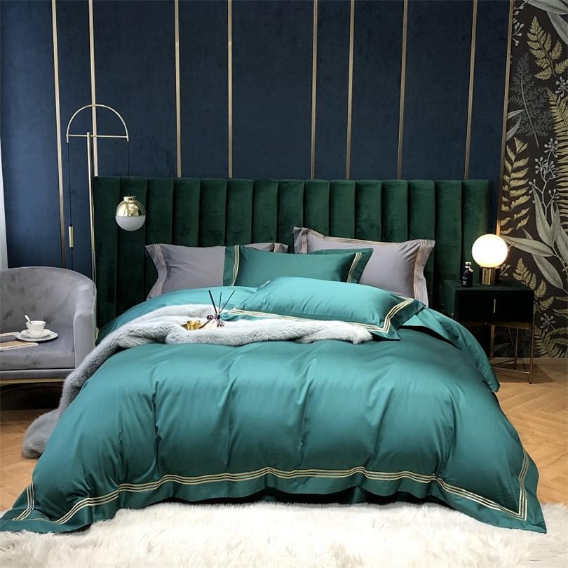 Victoria Embroidered Lined Border Egyptian Cotton Duvet Cover Set Duvet Cover Set - Venetto Design Color 2 / Flat Bed Sheet / Queen size 4Pcs Venettodesign.com
