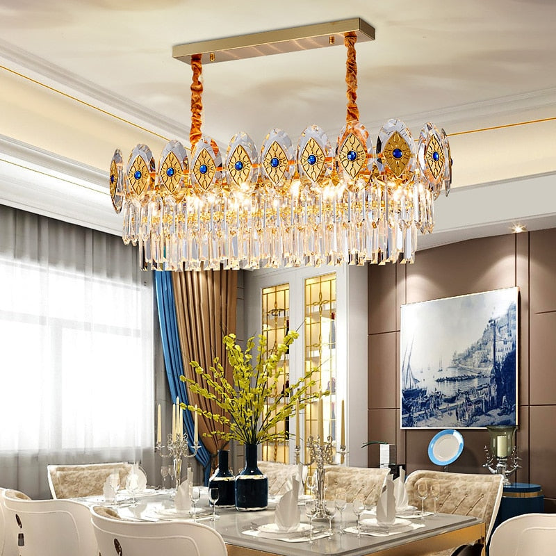 Eliana Oval Inlay Three-Tiered Crystal Chandelier Chandelier - Venetto Design Venettodesign.com