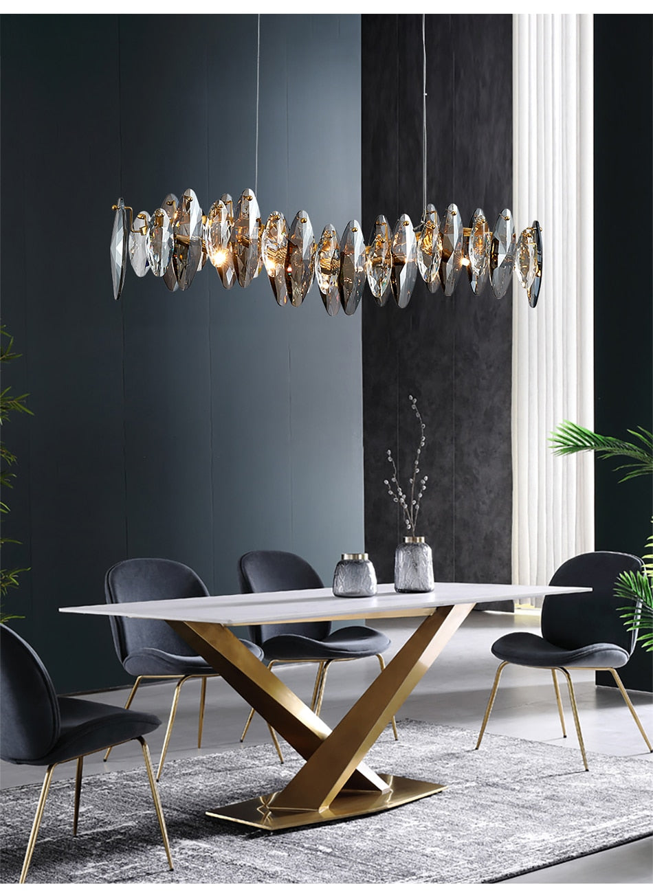 Zoey Oval Cut Smokey Crystal And Copper Bar Chandelier Chandelier - Venetto Design Venettodesign.com
