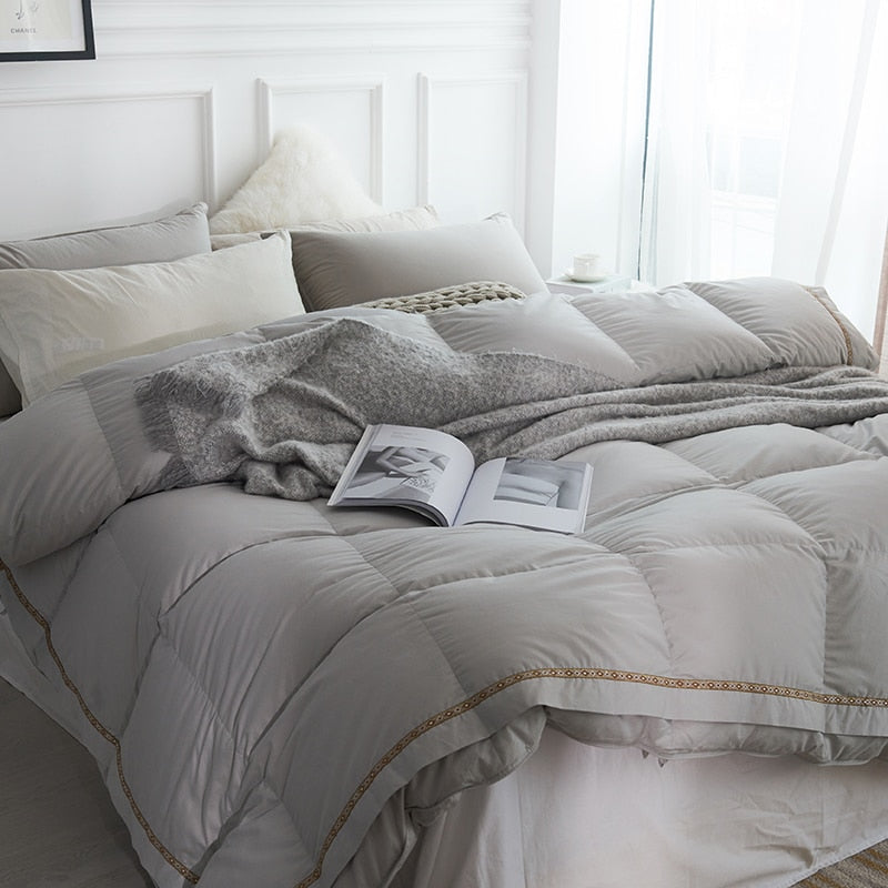 Taavi Embellished Border Quilted Cotton Goose Down Comforter Bedding - Venetto Design Venettodesign.com