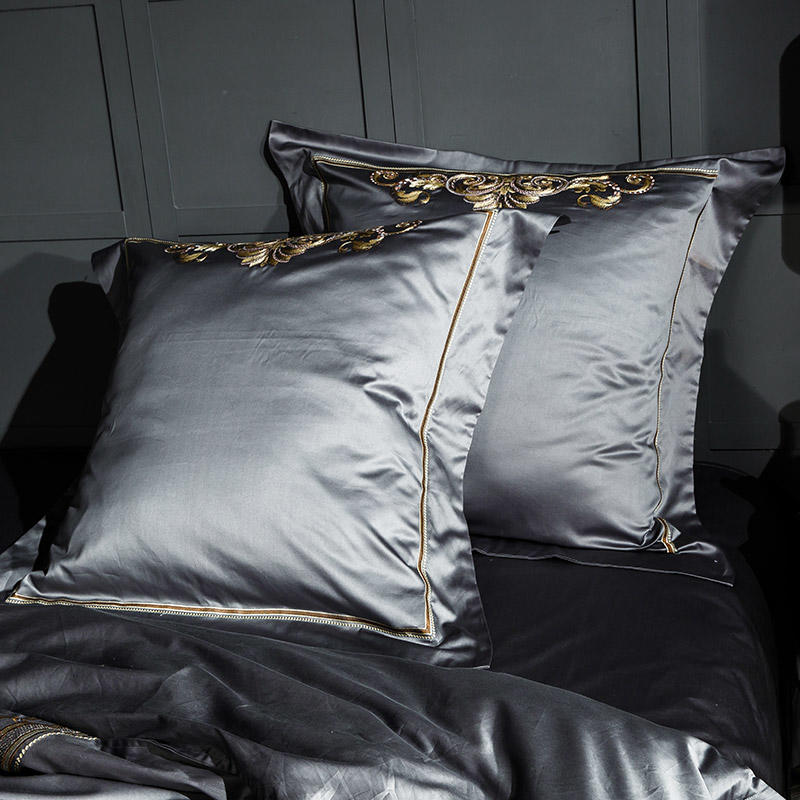 Lezkira Vibrant Grey Luxury Egyptian Cotton Embroidery Duvet Cover Set Duvet Cover Set - Venetto Design Venettodesign.com