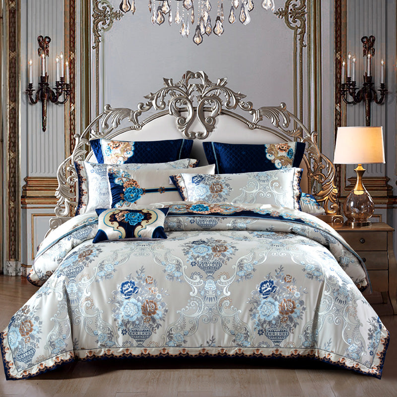 Kaleyra Silver Golden Silk Satin Cotton Duvet Cover Set Duvet Cover Set - Venetto Design King | 10 Pieces Venettodesign.com