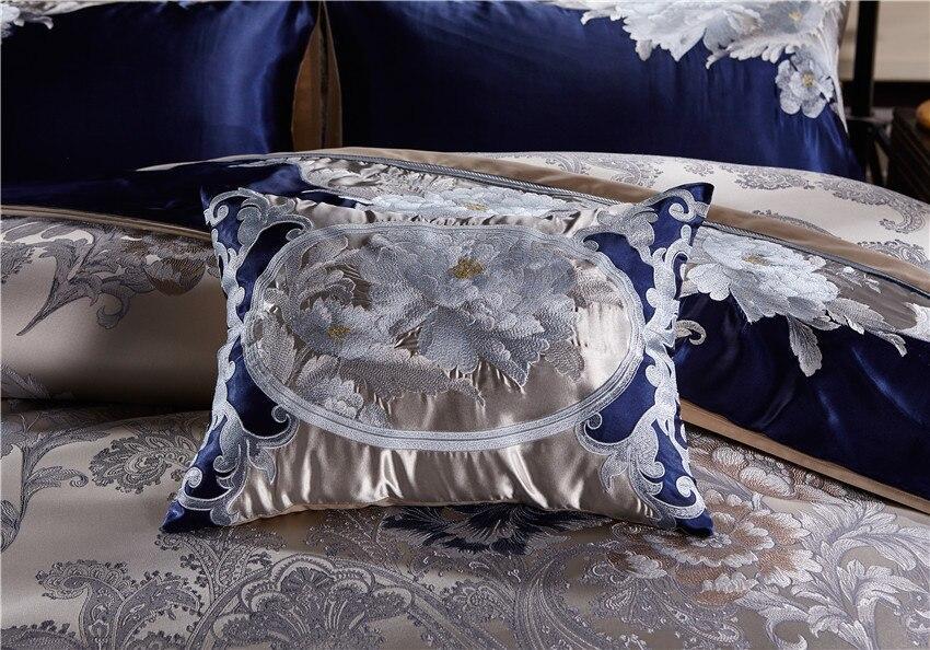 Impero Blue Silver Silk Cotton Jacquard Luxury Chinese Duvet Cover Set Duvet Cover Set - Venetto Design Venettodesign.com